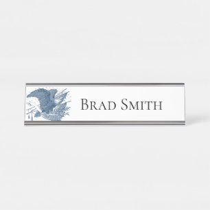 Vintage Patriotic Screaming Eagle USA Flag Arrows Desk Name Plate