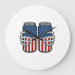 Vintage Patriotic Skeleton Hands Holding Cans Vect Large Clock