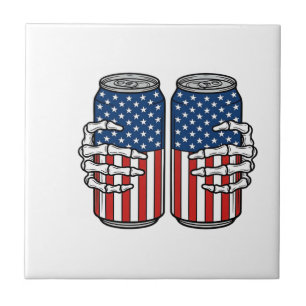 Vintage Patriotic Skeleton Hands Holding Cans Vect Tile