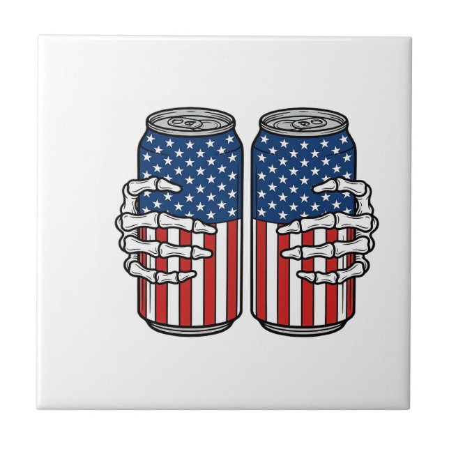 Vintage Patriotic Skeleton Hands Holding Cans Vect Tile (Front)