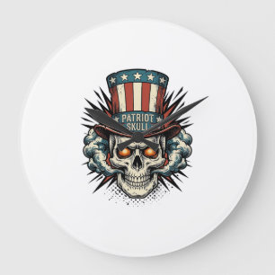 Vintage Patriotic Skull Top Hat T-Shirt Design_1 Large Clock