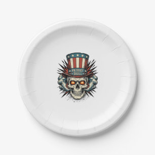 Vintage Patriotic Skull Top Hat T-Shirt Design_1 Paper Plate