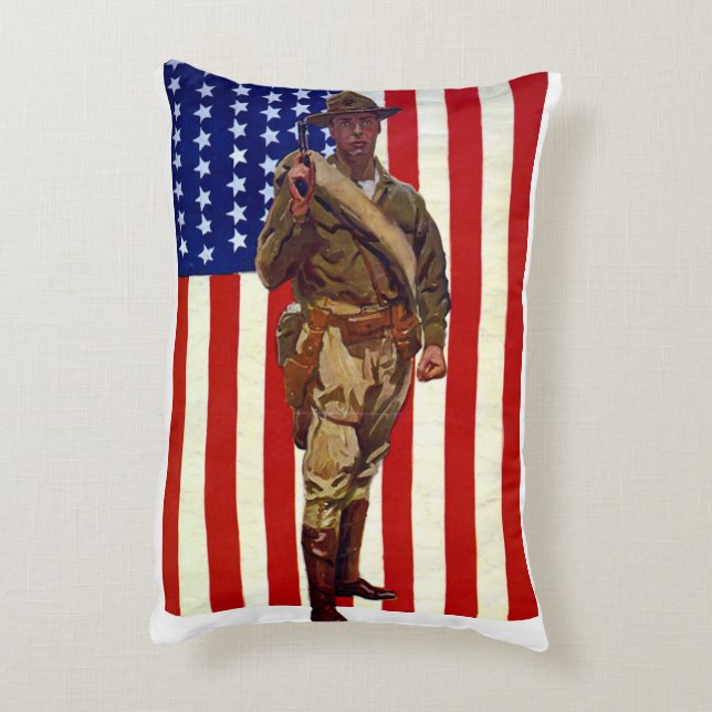 Vintage Patriotic Soldier with American Flag Accent Pillow (Back(Vertical))