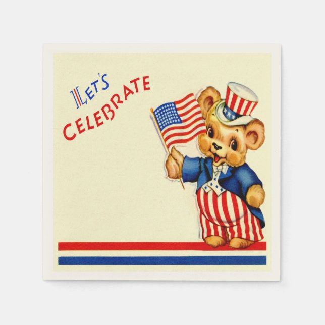 Vintage Patriotic Teddy Bear Napkin (Front)