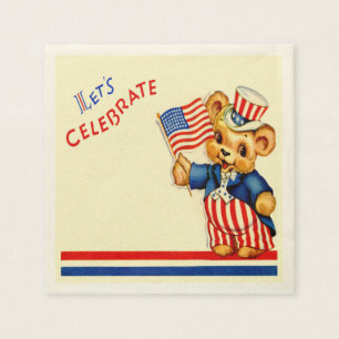 Vintage Patriotic Teddy Bear Napkin