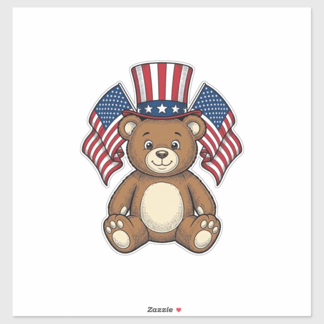 Vintage Patriotic Teddy Bear Vector Design_1 (Sheet)