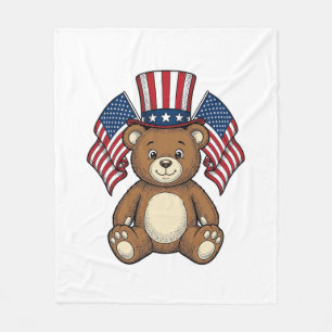 Vintage Patriotic Teddy Bear Vector Design_1 Fleece Blanket