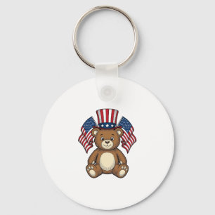 Vintage Patriotic Teddy Bear Vector Design_1 Keychain