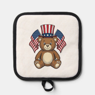 Vintage Patriotic Teddy Bear Vector Design_1 Pot Holder