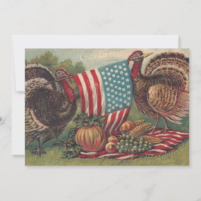 Vintage Patriotic Thanksgiving Greetings Turkey Card (Front)
