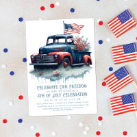 Vintage Patriotic Truck Flag 4th of July Party
