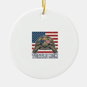 Vintage Patriotic Turtle Mom Shirt Design_1 Ceramic Ornament