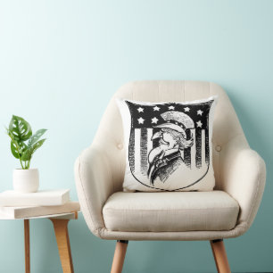 Vintage Patriotic Uncle Sam and American Flag Throw Pillow
