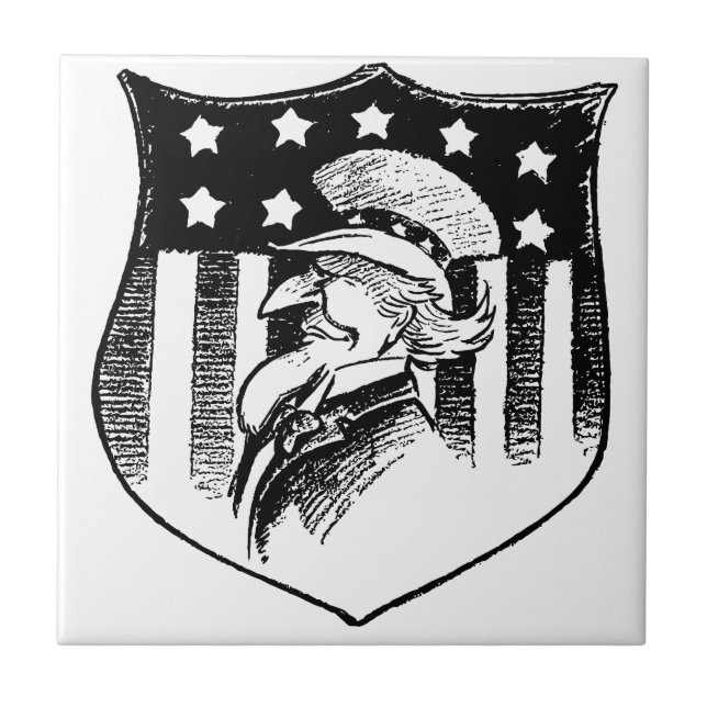 Vintage Patriotic Uncle Sam and American Flag Tile (Front)