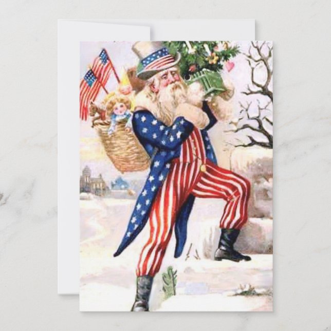 Vintage Patriotic Uncle Sam Santa Claus Holiday Card (Front)