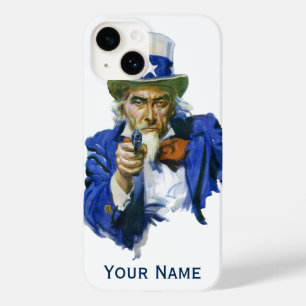 Vintage Patriotic Uncle Sam with Star Hat and Gun Case-Mate iPhone 14 Case