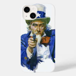 Vintage Patriotic Uncle Sam with Star Hat and Gun Case-Mate iPhone 14 Case