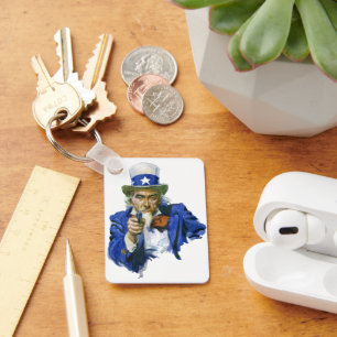 Vintage Patriotic Uncle Sam with Star Hat and Gun Keychain