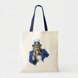 Vintage Patriotic Uncle Sam with Star Hat and Gun Tote Bag