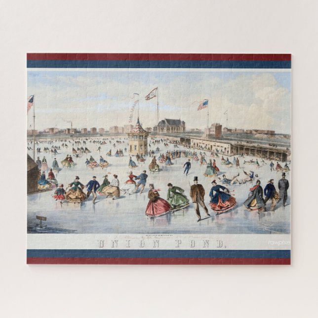 Vintage Patriotic Union Pond Skating Rink Jigsaw Puzzle (Horizontal)
