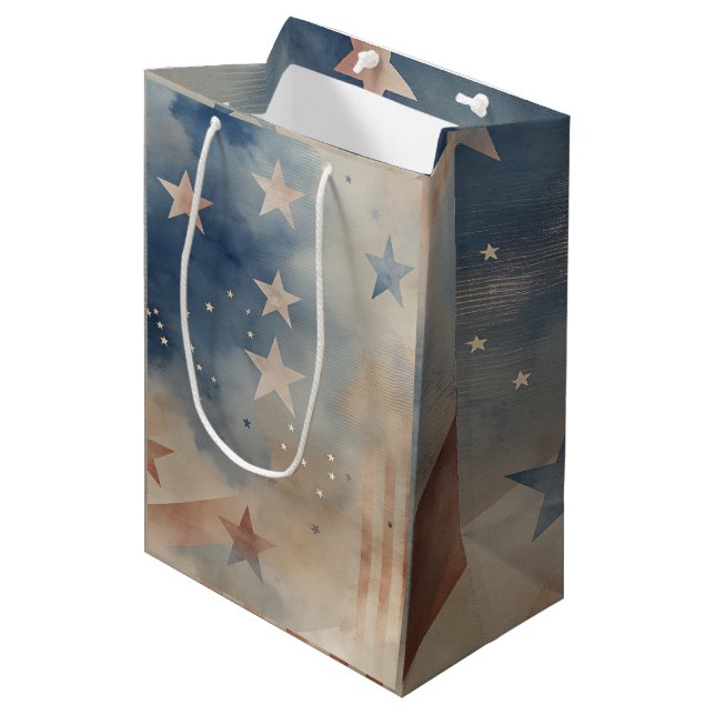 Vintage Patriotic USA Flag Background Medium Gift Bag (Front Angled)