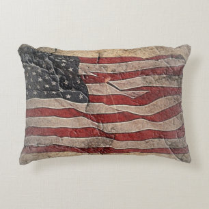 Vintage Patriotic USA Flag on Stone Wall Accent Pillow