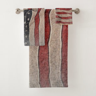 Vintage Patriotic USA Flag on Stone Wall Bath Towel Set