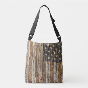 Vintage Patriotic USA Flag on Stone Wall Crossbody Bag