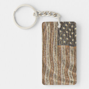 Vintage Patriotic USA Flag on Stone Wall Keychain
