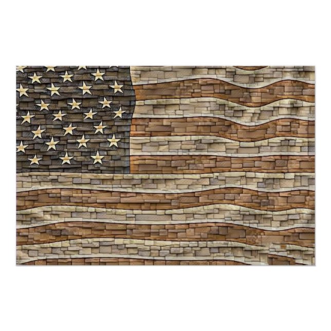 Vintage Patriotic USA Flag on Stone Wall Poster (Front)