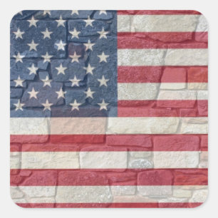 Vintage Patriotic USA Flag on Stone Wall Square Sticker