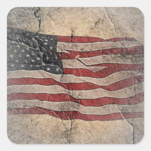 Vintage Patriotic USA Flag on Stone Wall Square Sticker