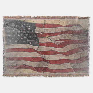 Vintage Patriotic USA Flag on Stone Wall Throw Blanket