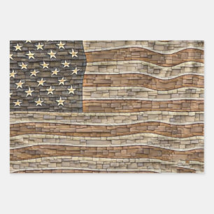 Vintage Patriotic USA Flag on Stone Wall Wrapping Paper Sheet
