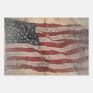 Vintage Patriotic USA Flag on Stone Wall Wrapping Paper Sheet