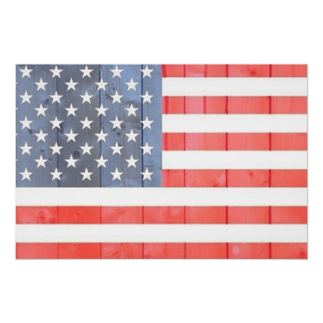 Vintage Patriotic USA Flag on Wooden Fence Poster (Front)