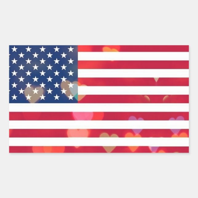 Vintage Patriotic USA Flag with colourful hearts Sticker (Front)