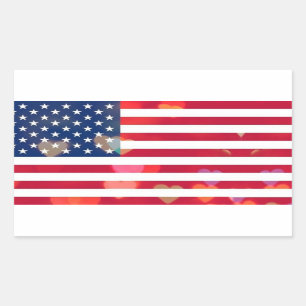 Vintage Patriotic USA Flag with colourful hearts Sticker
