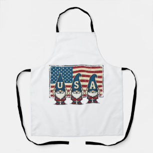 Vintage Patriotic USA Gnomes White Shirt Design_1 Apron