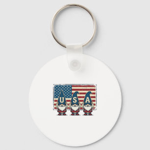Vintage Patriotic USA Gnomes White Shirt Design_1 Keychain