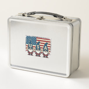 Vintage Patriotic USA Gnomes White Shirt Design_1 Metal Lunch Box