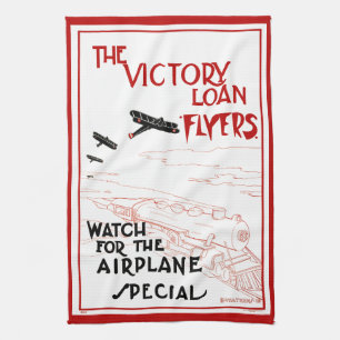 Vintage Patriotic, Victory Loan Flyers Airplanes Kitchen Towel