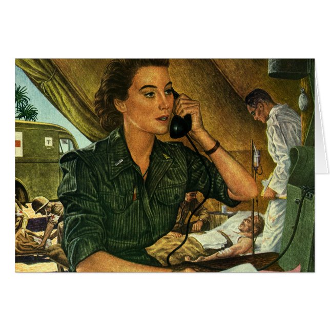Vintage patriotique, infirmière Médicale au téléph (Devant horizontal)