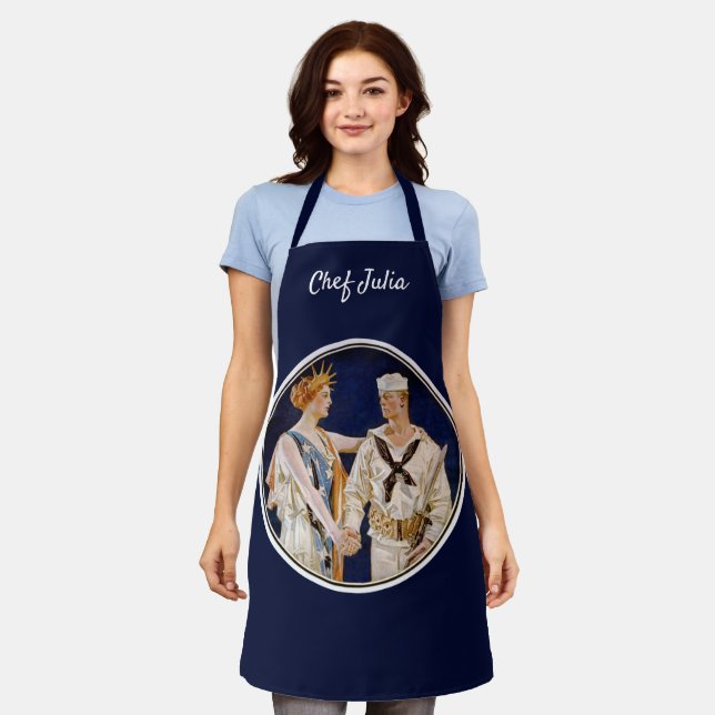 Vintage Patriotism, Lady Liberty with Navy Seaman Apron (Worn)