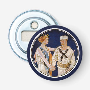 Vintage Patriotism, Lady Liberty with Navy Seaman Bottle Opener
