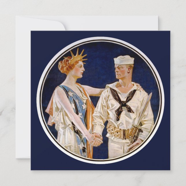 Vintage Patriotism, Lady Liberty with Navy Seaman Invitation (Front)