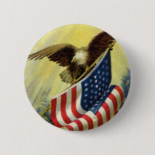 Vintage Patriotism, Patriotic Eagle American Flag 2 Inch Round Button