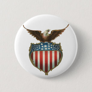 Vintage Patriotism, Proud Eagle over American Flag 2 Inch Round Button