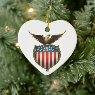 Vintage Patriotism, Proud Eagle over American Flag Ceramic Ornament