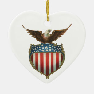 Vintage Patriotism, Proud Eagle over American Flag Ceramic Ornament